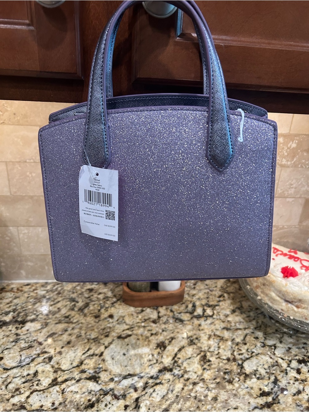 Kate Spade Tinsel Glitter Fabric Satchel Crossbody Handbag lilac - Picture 2 of 11